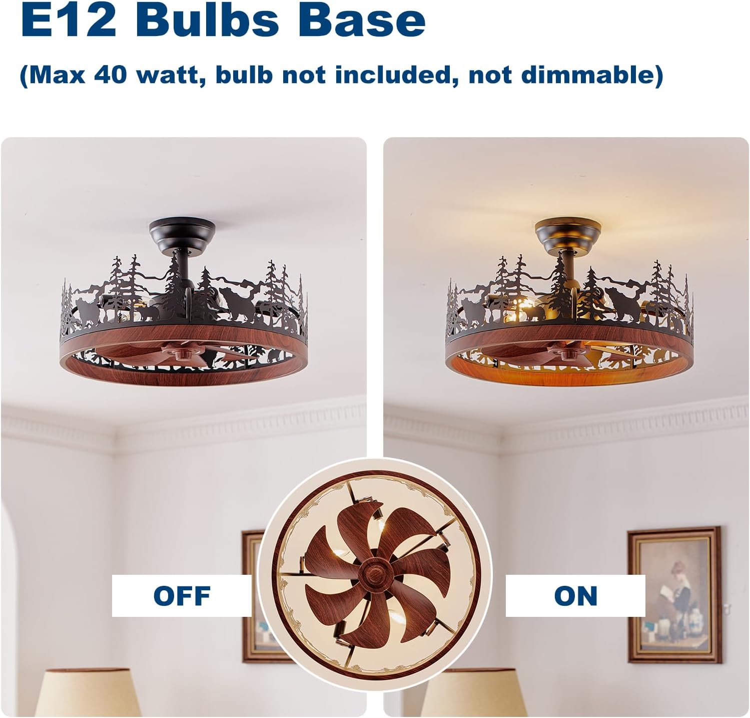 Farmhouse Rustic Ceiling Fan with Light and Remote, 21.7"