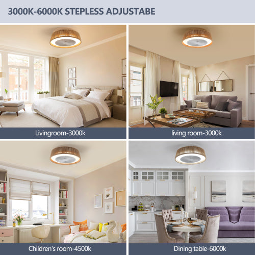 20" Boho Cage Enclosed Bladeless Ceiling Fan with Lights