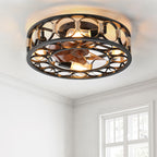 20" Caged Ceiling Fans with Lights and Remote Flush Mount Farmhouse Industrial Bladeless Ceiling Fan