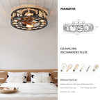 20" Caged Ceiling Fans with Lights and Remote Flush Mount Farmhouse Industrial Bladeless Ceiling Fan