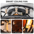 20" Caged Ceiling Fans with Lights and Remote Flush Mount Farmhouse Industrial Bladeless Ceiling Fan