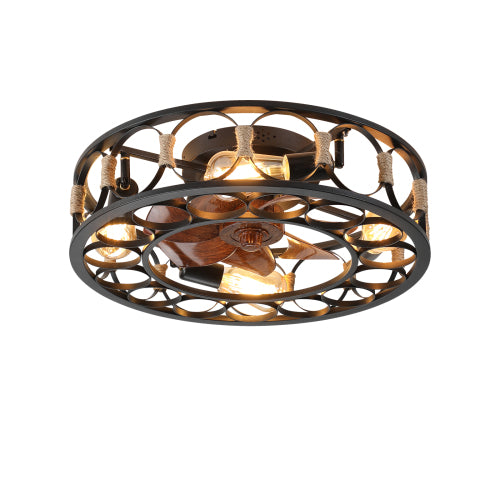 20" Caged Ceiling Fans with Lights and Remote Flush Mount Farmhouse Industrial Bladeless Ceiling Fan