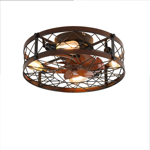 20" Industrial Cage Ceiling Fan with Lights and Remote