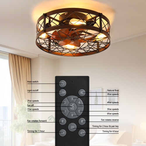 20" Industrial Cage Ceiling Fan with Lights and Remote