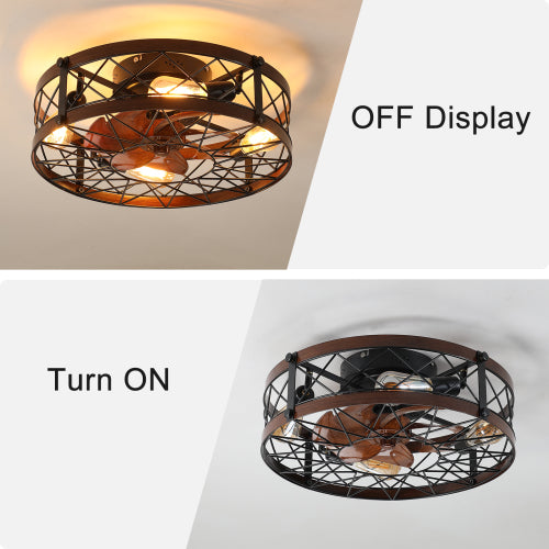 20" Industrial Cage Ceiling Fan with Lights and Remote