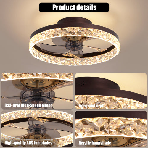 20" Low Profile Ceiling Fan with Light and Remote Control LED Ceiling Fan 6 Speeds