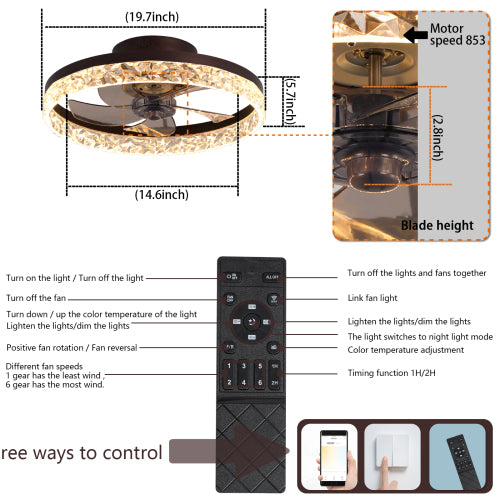 20" Low Profile Ceiling Fan with Light and Remote Control LED Ceiling Fan 6 Speeds