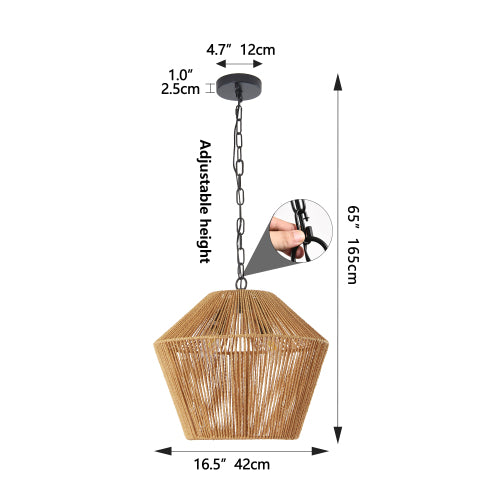 17" Boho Hemp Rope Pendant Light Handcrafted Farmhouse Hanging Light Fixture