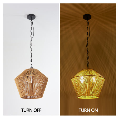 17" Boho Hemp Rope Pendant Light Handcrafted Farmhouse Hanging Light Fixture