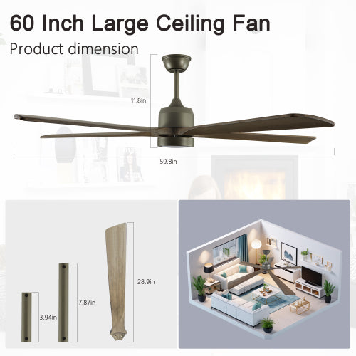 Modern Wood Ceiling Fan with Light and Remote Control