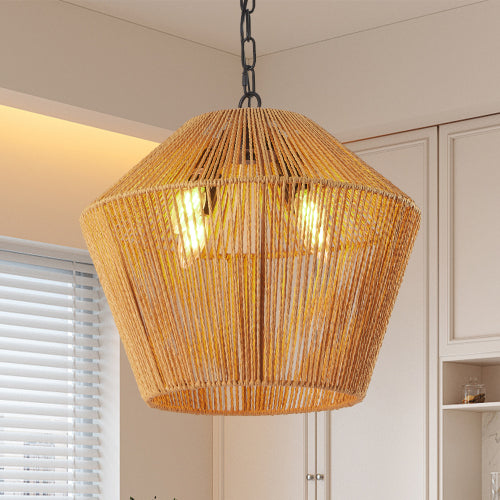17" Boho Hemp Rope Pendant Light Handcrafted Farmhouse Hanging Light Fixture