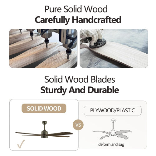 Modern Wood Ceiling Fan with Light and Remote Control