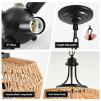 19" Boho Hemp Rope Pendant Light Hand-Woven Jute Hanging Lamp with Adjustable Chain Natural Rope Shade Ceiling Light